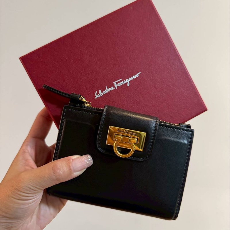 Salvatore Ferragamo 黑色 短夾 中夾 皮夾 皮包 卡包 卡夾 零錢包-2