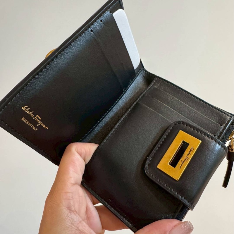 Salvatore Ferragamo 黑色 短夾 中夾 皮夾 皮包 卡包 卡夾 零錢包-7