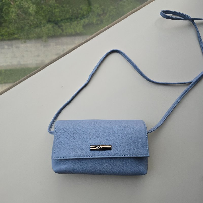 （近新❤️未使用）LONGCHAMP 瓏驤 ROSEAU系列 竹節卵石紋 淡藍色 牛皮 鍊帶 斜背包｜🈶️ 塵袋-1