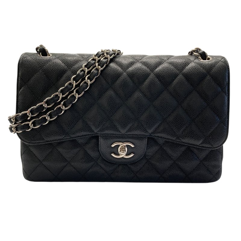 CHANEL 香奈兒 CHANEL CF30 Jumbo 雙翻蓋 荔枝牛皮 肩背包 黑色 銀釦-0