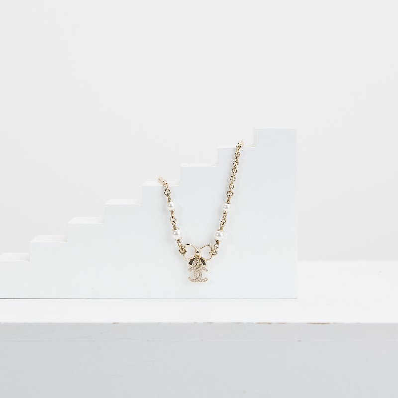 Chanel 25P蝴蝶結珍珠項鍊-0