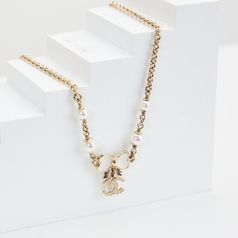 Chanel 25P蝴蝶結珍珠項鍊-1