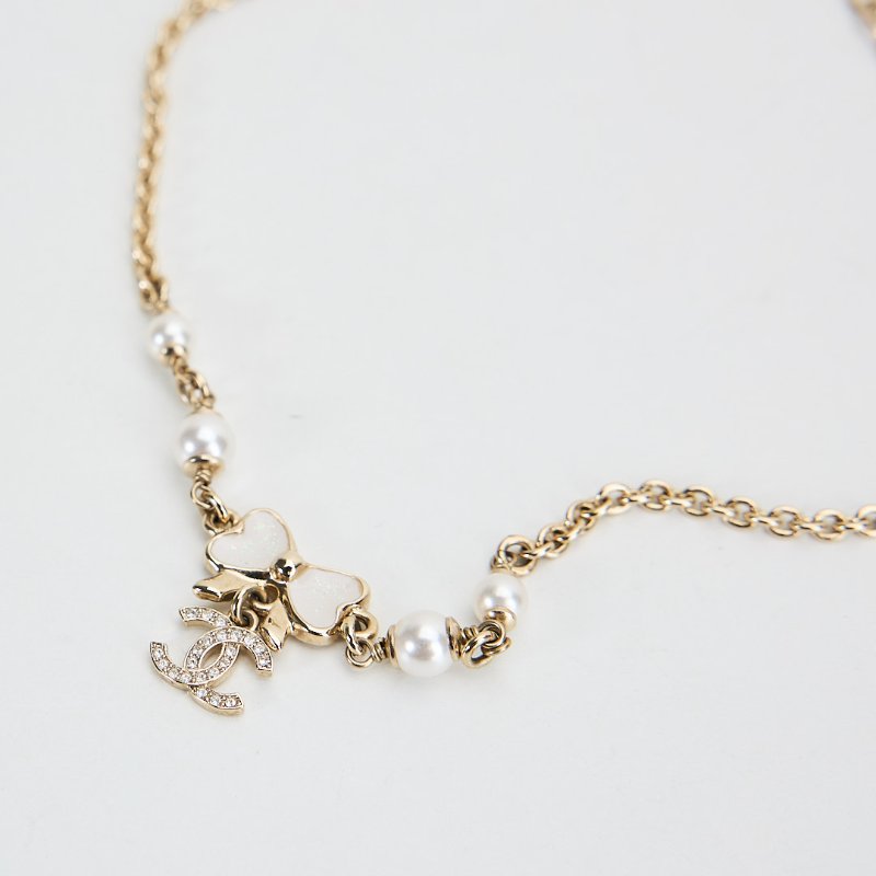 Chanel 25P蝴蝶結珍珠項鍊-2