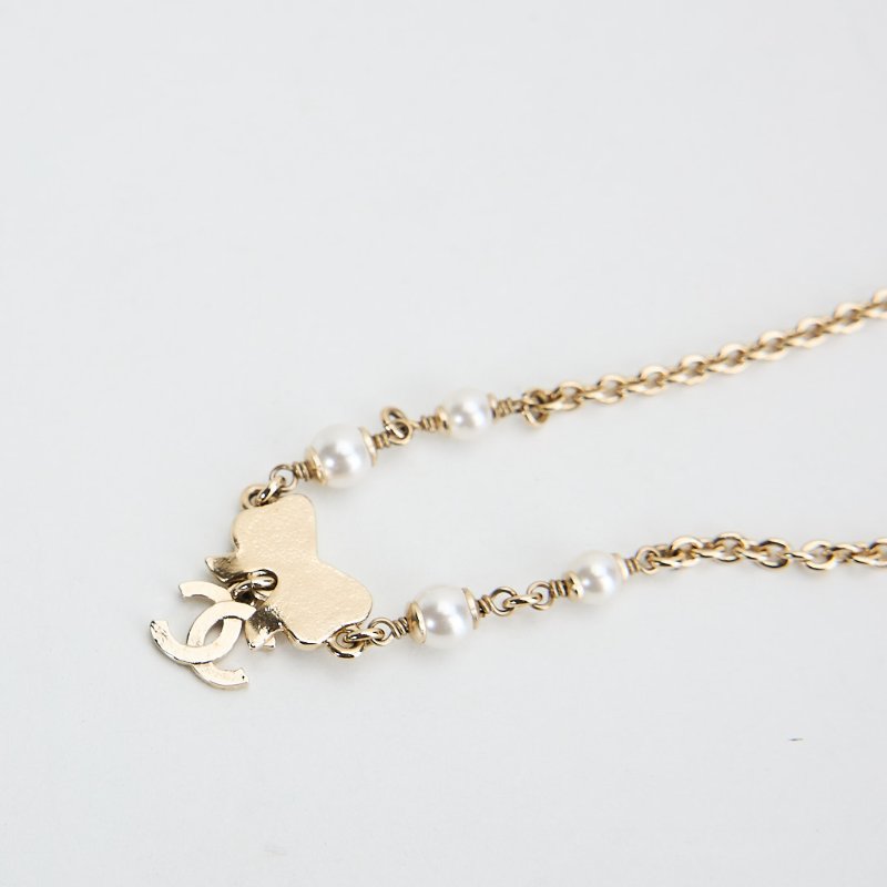 Chanel 25P蝴蝶結珍珠項鍊-3