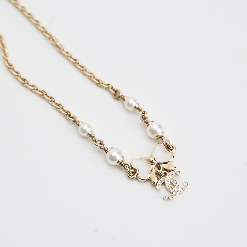 Chanel 25P蝴蝶結珍珠項鍊-5