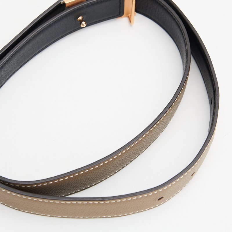 Hermes Constance H扣雙面皮帶/大象灰黑色-2