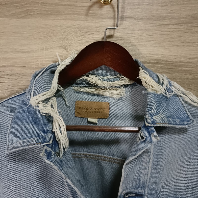 Ralph Lauren Denim & Supply 淺色 刷破 丹寧外套 牛仔外套 男M-2