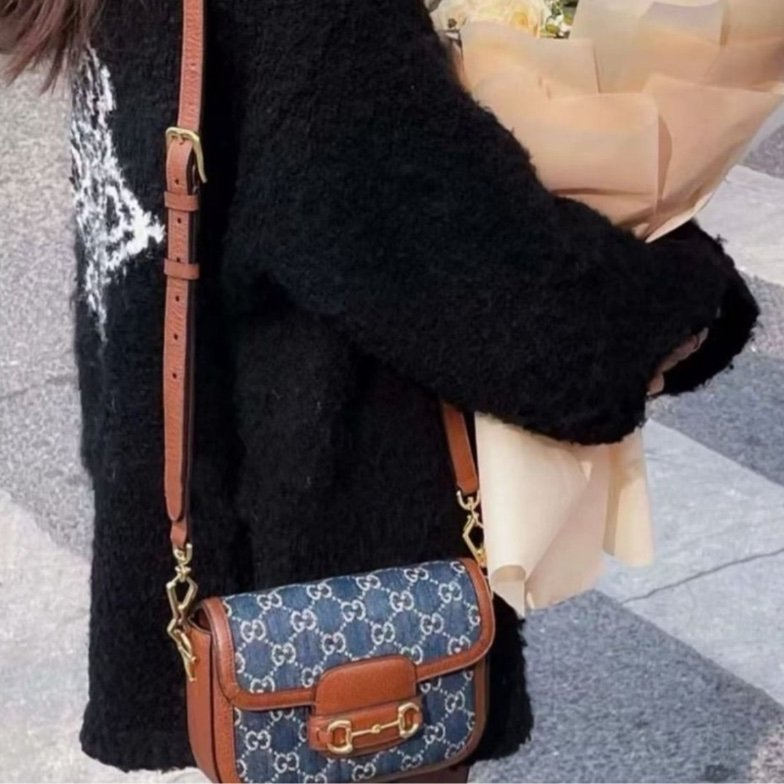全新全套Gucci 1955馬鞍MINI 藍色丹寧牛仔-0