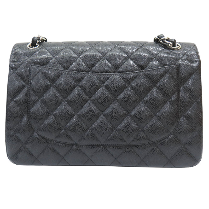 黑色 牛皮 菱格紋 荔枝紋 Jumbo 鍊帶 肩背包 銀扣 (no card) A58600-1