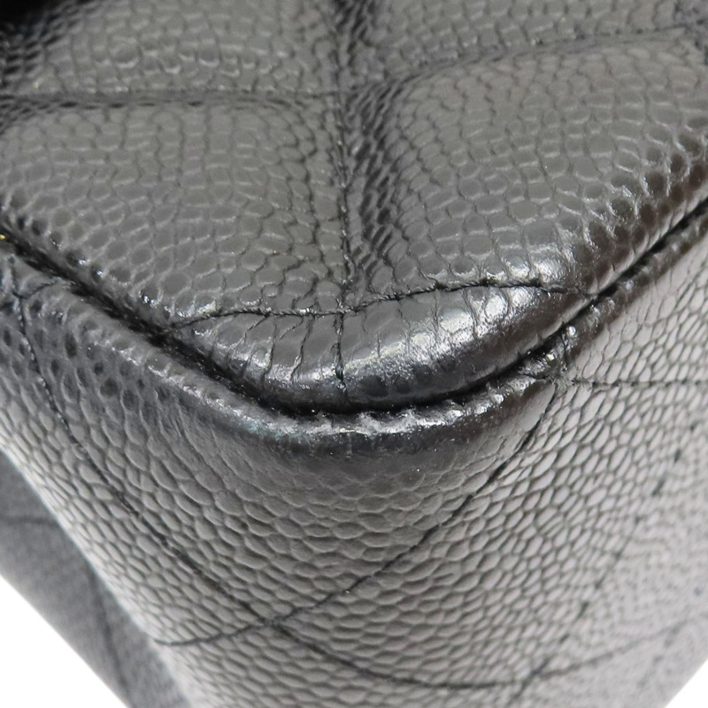 黑色 牛皮 菱格紋 荔枝紋 Jumbo 鍊帶 肩背包 銀扣 (no card) A58600-9