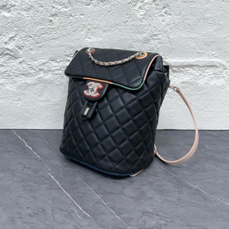 Chanel香奈兒 三拼色薩爾茨堡雙肩包 23開 自重輕 尺寸約20×24×14-2