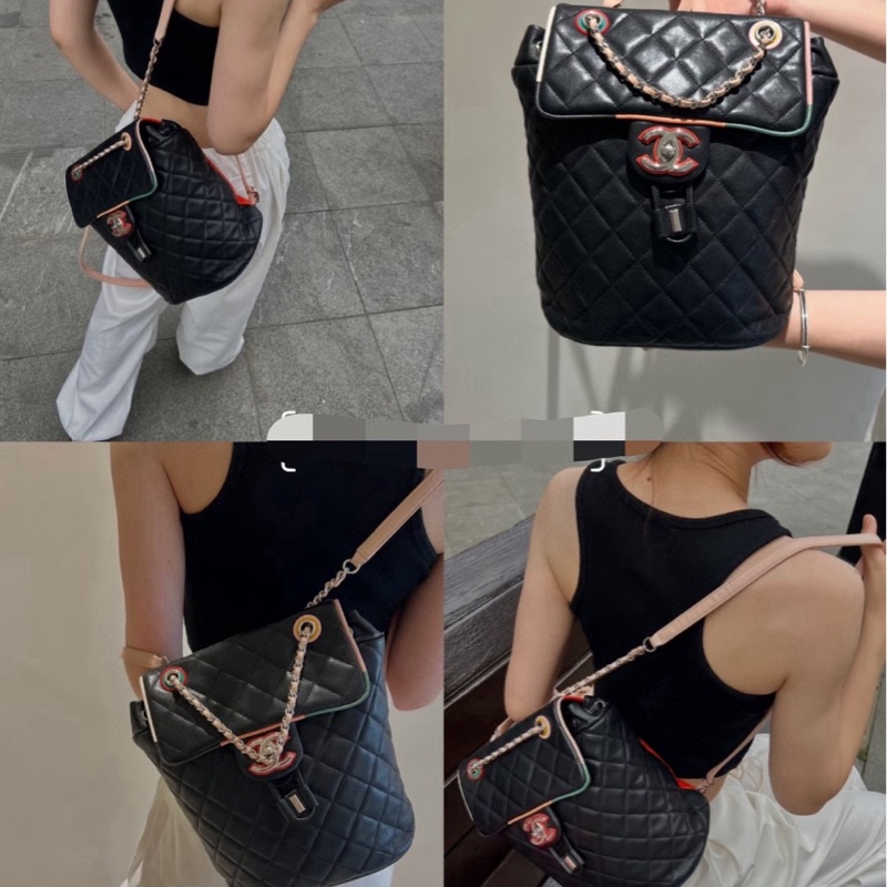 Chanel香奈兒 三拼色薩爾茨堡雙肩包 23開 自重輕 尺寸約20×24×14-6