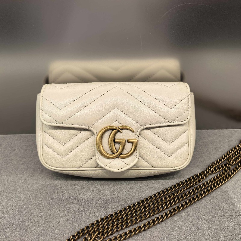 Gucci古馳 馬蒙Marmont 迷你mini 白色斜背包肩背包-0