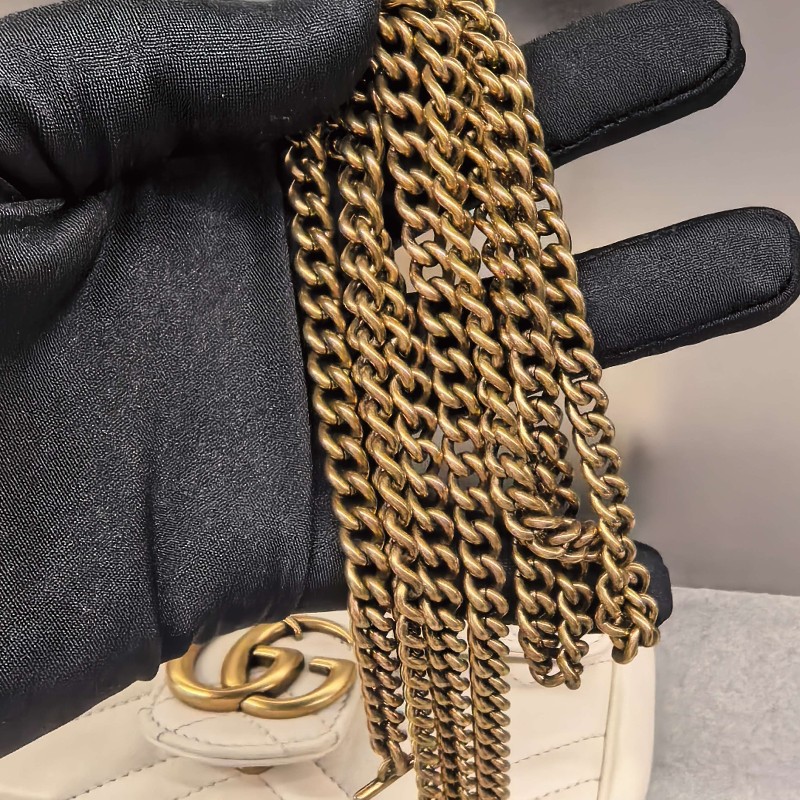 Gucci古馳 馬蒙Marmont 迷你mini 白色斜背包肩背包-6