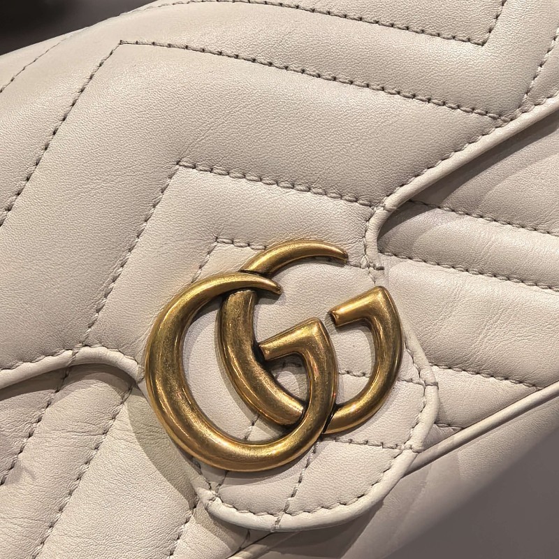 Gucci古馳 馬蒙Marmont 迷你mini 白色斜背包肩背包-8