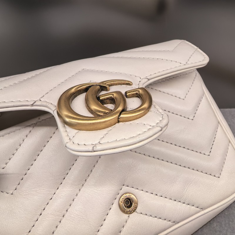 Gucci古馳 馬蒙Marmont 迷你mini 白色斜背包肩背包-10