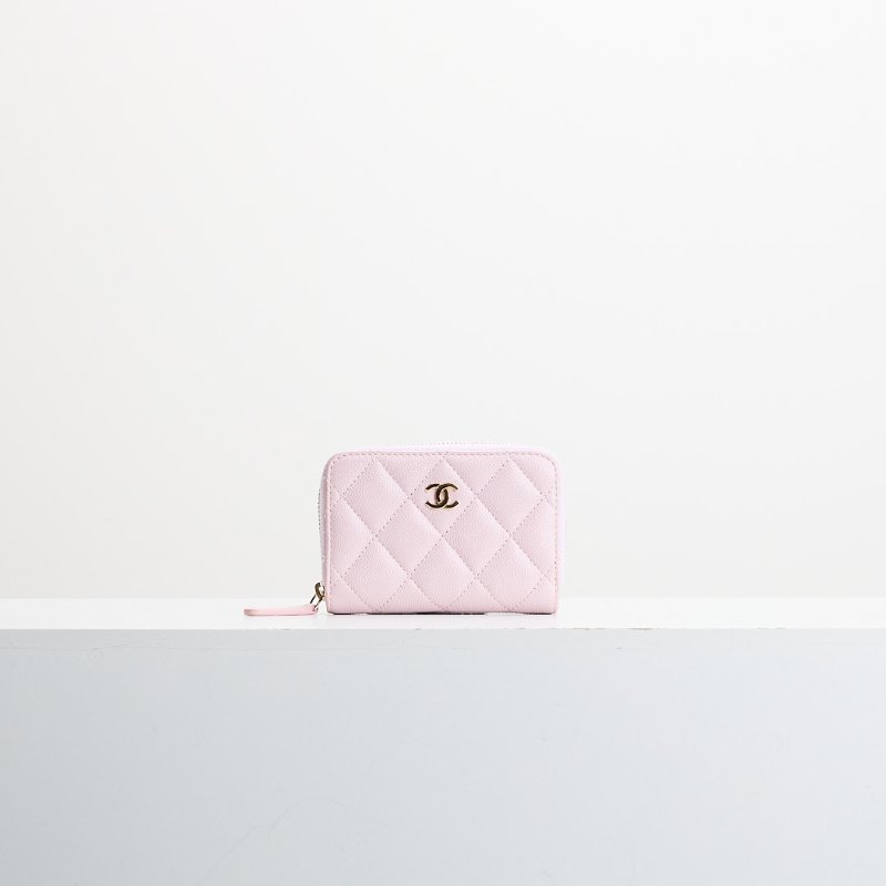 Chanel 新款拉鍊零錢包/粉色金釦-0