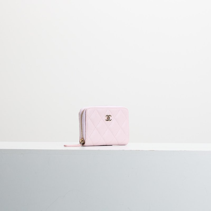 Chanel 新款拉鍊零錢包/粉色金釦-3