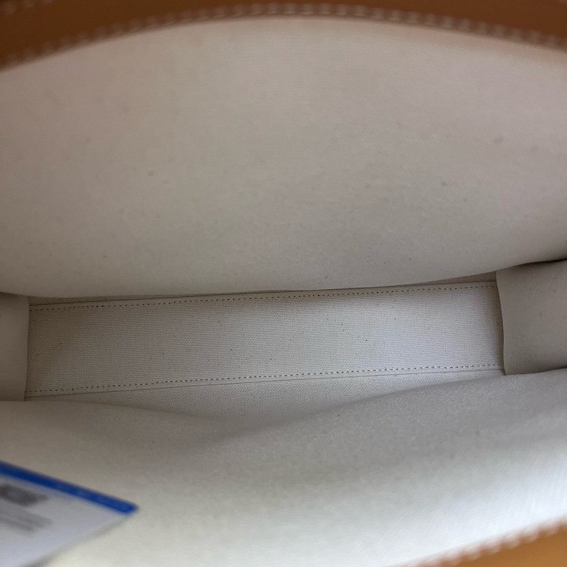 Celine Cabas帆布拼皮 白色拼棕色 小號托特包 肩背包-5