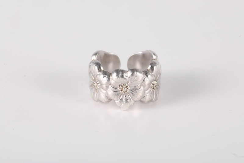 BUCCELLATI(布契拉提)AG925 銀 梔子花 開口 戒指-3