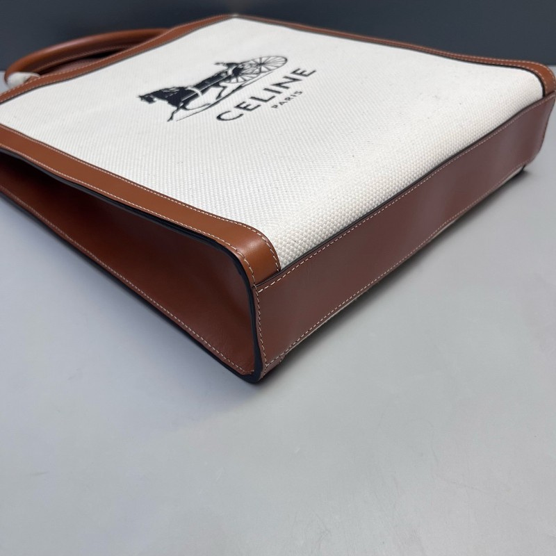 Celine Cabas 小號米色拼棕色帆布拼皮托特包tote肩背包-2