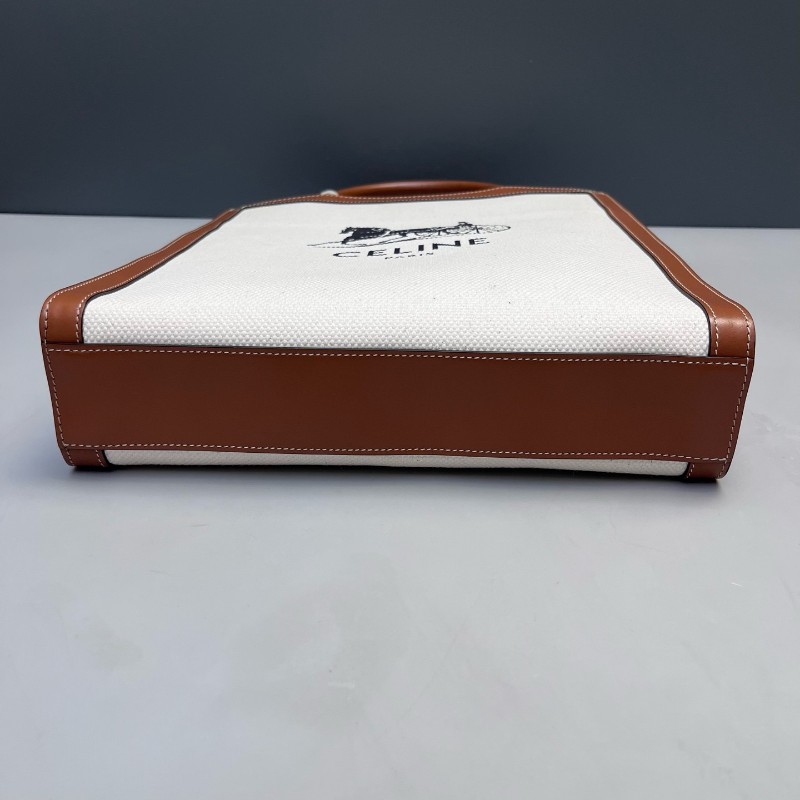 Celine Cabas 小號米色拼棕色帆布拼皮托特包tote肩背包-4