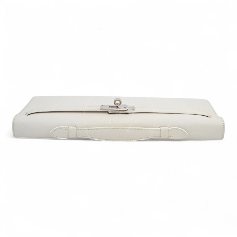 [PRE-OWNED] HERMES KELLY CUT CLUTCH WHITE SWIFT PHW STAMP SQUARE L-4