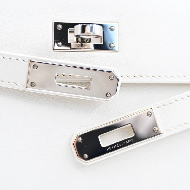 [PRE-OWNED] HERMES KELLY CUT CLUTCH WHITE SWIFT PHW STAMP SQUARE L-10