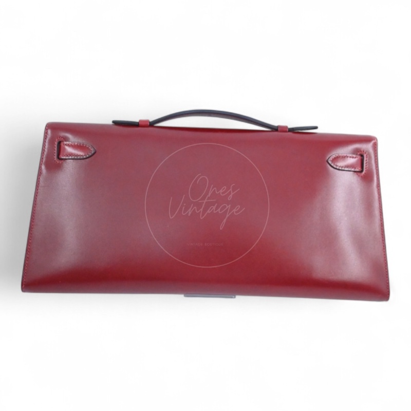 [PRE-OWNED] HERMES KELLY CUT LONGUE CLUTCH ROUGE H BOX PHW STAMP SQUARE J-7