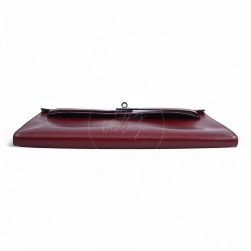 [PRE-OWNED] HERMES KELLY CUT LONGUE CLUTCH ROUGE H BOX PHW STAMP SQUARE J-8