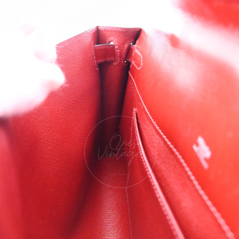 [PRE-OWNED] HERMES KELLY CUT LONGUE CLUTCH ROUGE H BOX PHW STAMP SQUARE J-9