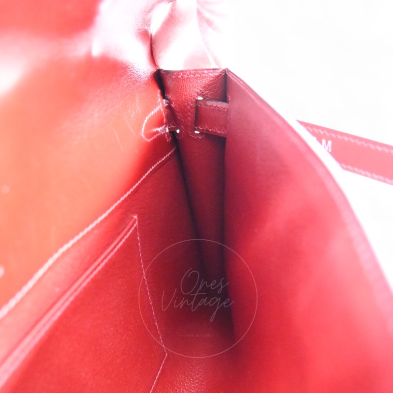 [PRE-OWNED] HERMES KELLY CUT LONGUE CLUTCH ROUGE H BOX PHW STAMP SQUARE J-10