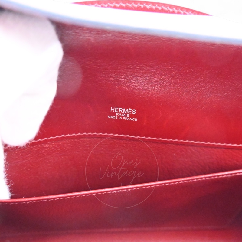 [PRE-OWNED] HERMES KELLY CUT LONGUE CLUTCH ROUGE H BOX PHW STAMP SQUARE J-11