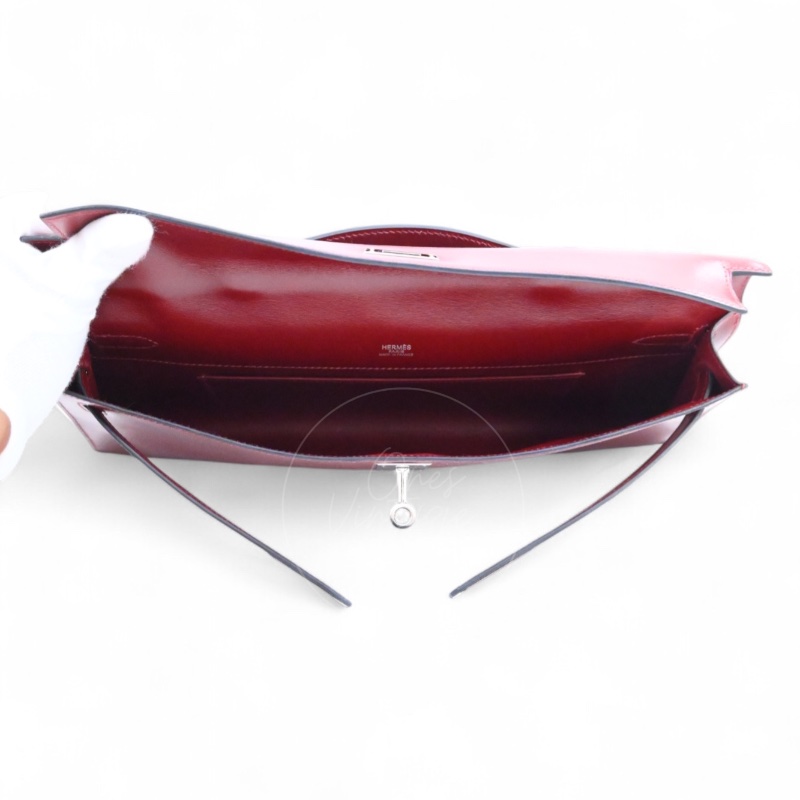[PRE-OWNED] HERMES KELLY CUT LONGUE CLUTCH ROUGE H BOX PHW STAMP SQUARE J-17