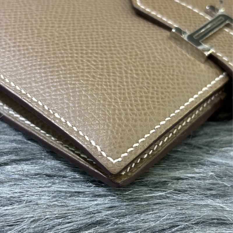 HERMES H Bearn epsom 灰色 銀釦 零錢包 短夾 錢包 信用卡夾 名片夾 皮夾 美品-3