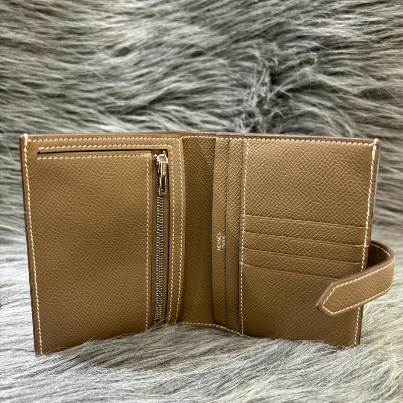 HERMES H Bearn epsom 灰色 銀釦 零錢包 短夾 錢包 信用卡夾 名片夾 皮夾 美品-17
