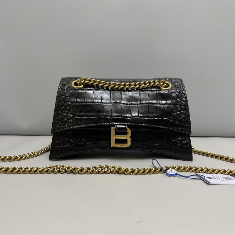 Balenciaga巴黎世家 crush黑色金扣鱷魚紋鏈條包肩背包斜背包-0