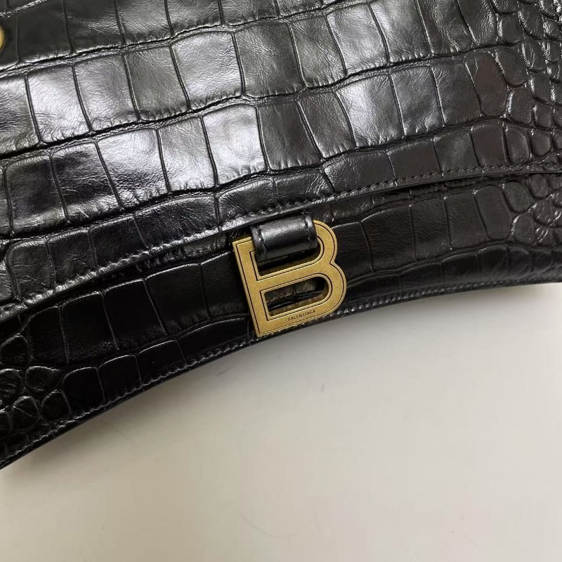 Balenciaga巴黎世家 crush黑色金扣鱷魚紋鏈條包肩背包斜背包-2