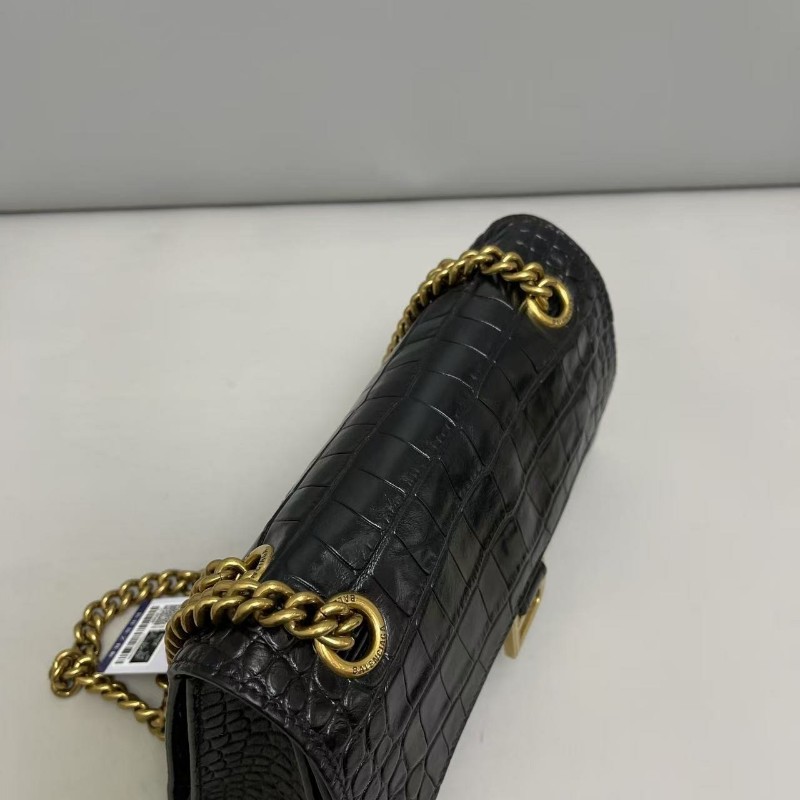 Balenciaga巴黎世家 crush黑色金扣鱷魚紋鏈條包肩背包斜背包-3