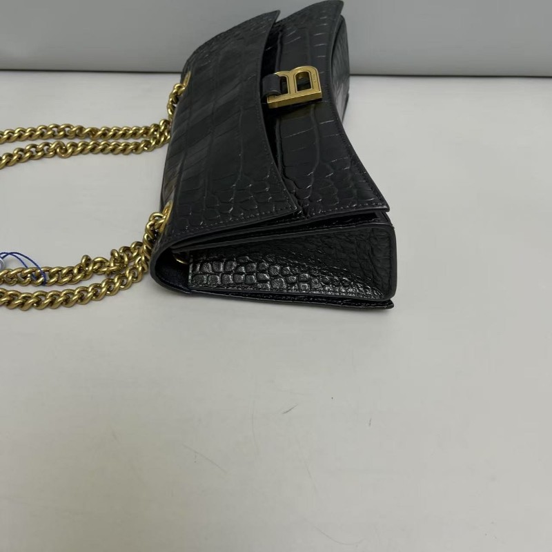 Balenciaga巴黎世家 crush黑色金扣鱷魚紋鏈條包肩背包斜背包-4