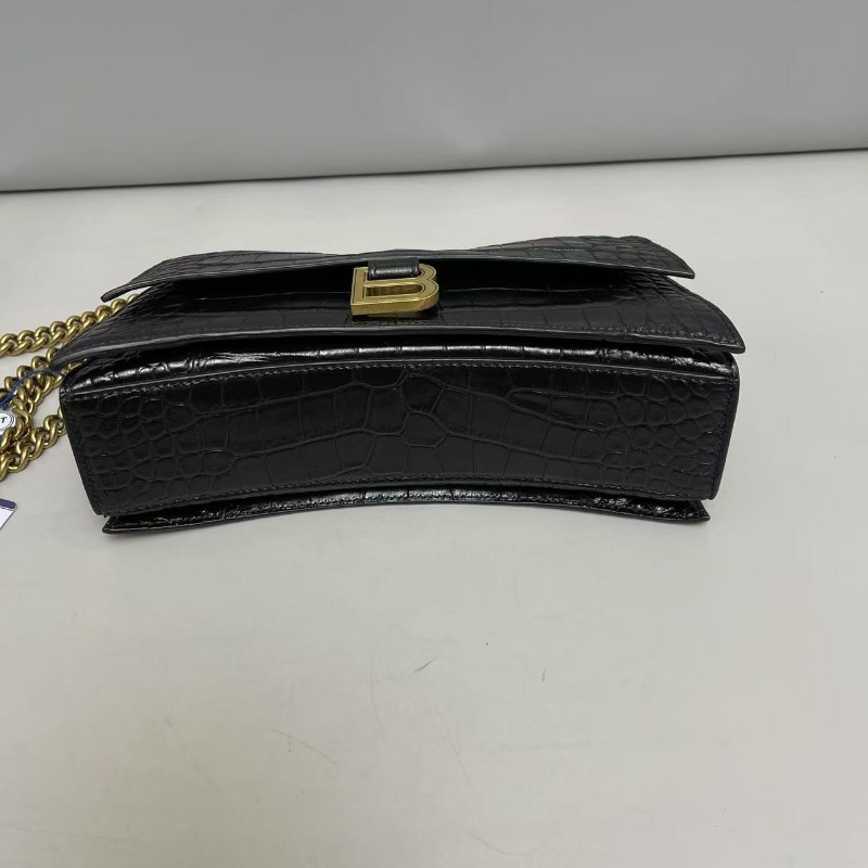 Balenciaga巴黎世家 crush黑色金扣鱷魚紋鏈條包肩背包斜背包-5