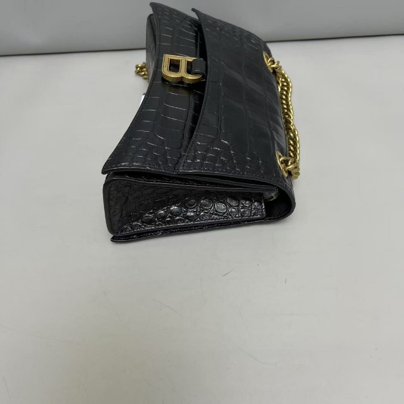 Balenciaga巴黎世家 crush黑色金扣鱷魚紋鏈條包肩背包斜背包-6