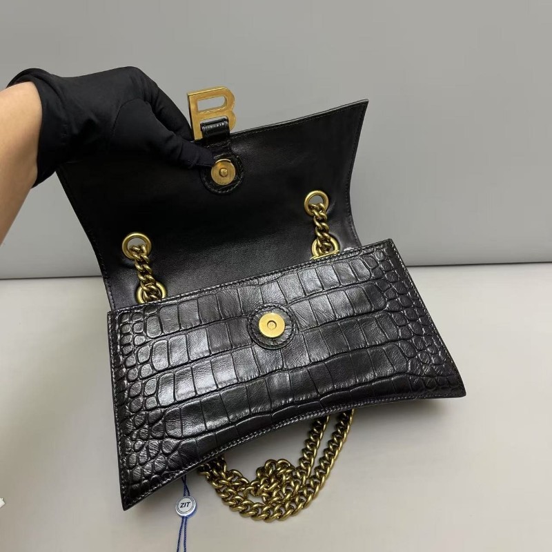 Balenciaga巴黎世家 crush黑色金扣鱷魚紋鏈條包肩背包斜背包-7