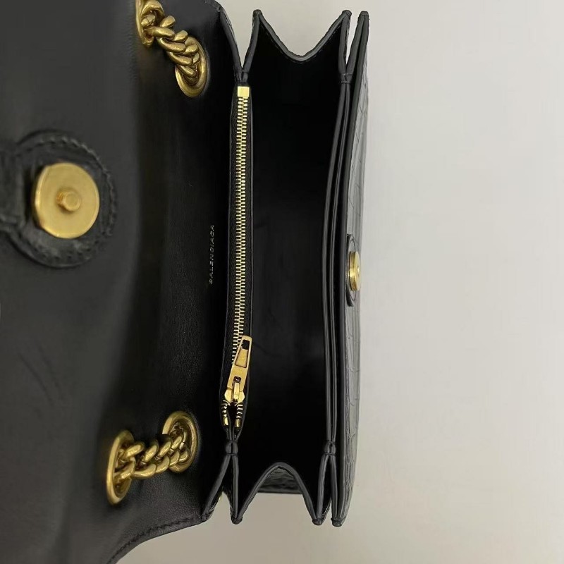 Balenciaga巴黎世家 crush黑色金扣鱷魚紋鏈條包肩背包斜背包-8