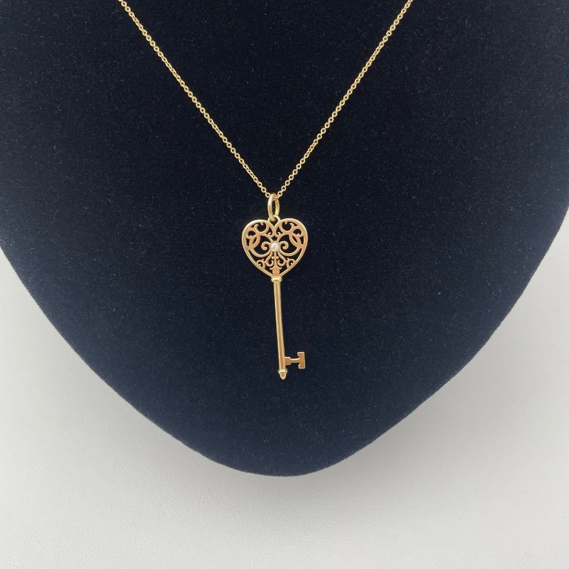 Tiffany/蒂芙尼 keys心形透空單鑽石鑰匙項鍊-4