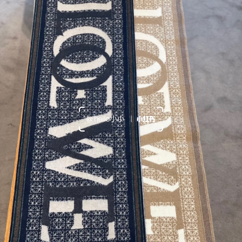 全新 Loewe雙面羊毛混羊絨圍巾 奶茶色 大地色-6