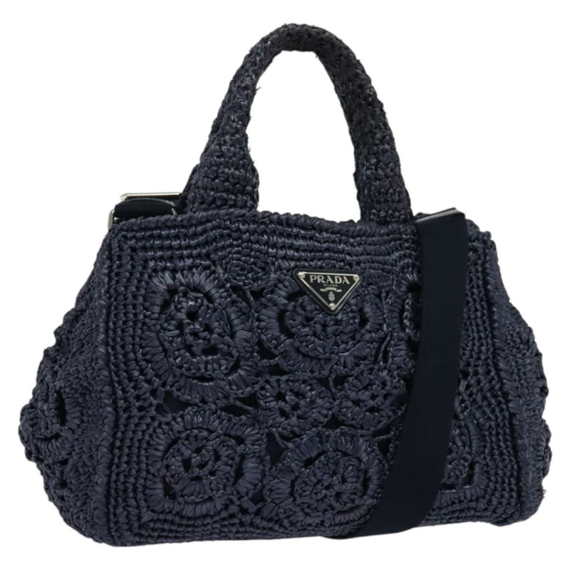 【日本直送】PRADA Canapa PM 手提包 拉菲草 海軍藍 正品 am8832-0