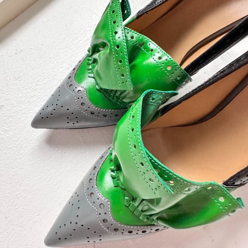 Miu Miu 綠緞帶 尖頭跟鞋-3