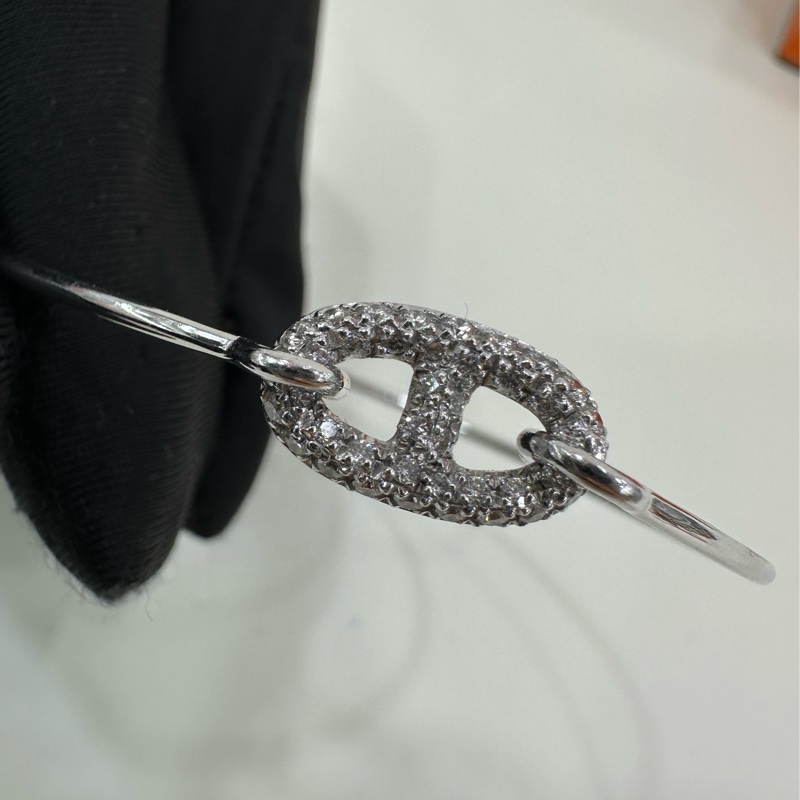 Hermes 愛馬滿鑽豬鼻白金手鐲 有購證 尺寸:SH 這真的很美光線下超無敵閃-4