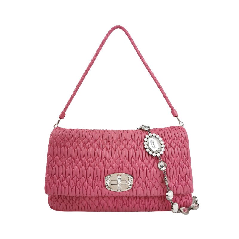 Miu Miu Crystal 系列 羊皮 純色 褶皺 珩縫鑽飾 單肩包-0